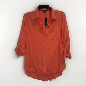 Velvet Heart Women's Orange Long Roll Tab Sleeve Rayon Blouse Top Sz S NEW